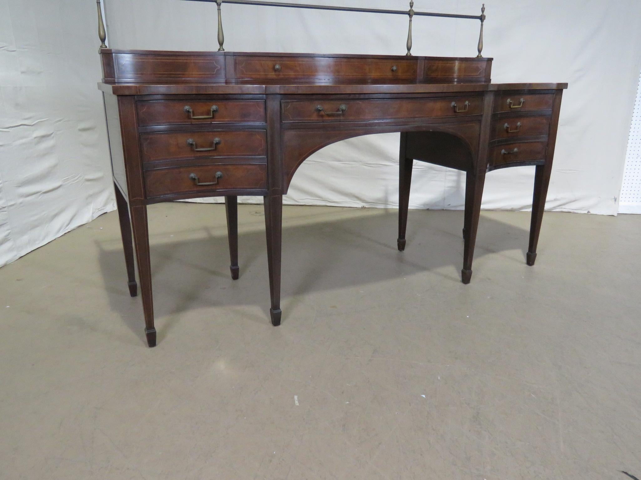 American Sheraton Style Mahogany Baker Sideboard Server Buffet with Brass Gallery 