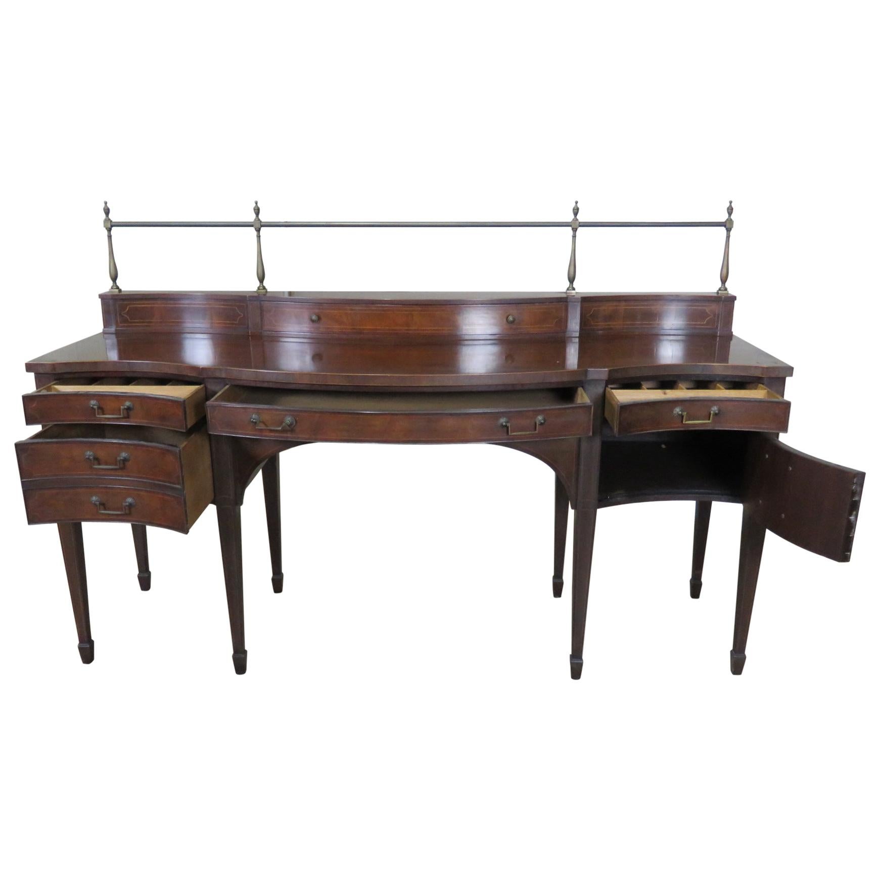 Sheraton Style Mahogany Baker Sideboard Server Buffet with Brass Gallery 