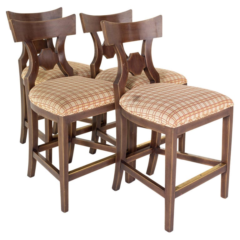 Baker For Milling Road Walnut And Brass Accented Dining Chairs Set Of 4 At 1stdibs Brass Accented Dining Chairs Set, Baker Outdoor Furniture