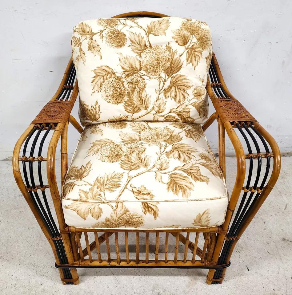 For FULL item description click on READ MORE below. 

Offering One Of Our Recent Palm Beach Estate Fine Furniture Acquisitions Of A
French Style Bamboo Rattan and Leather Armchair by Baker Milling Road

Approximate Measurements in Inches
35