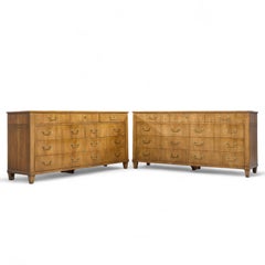 Baker French Cherry Regency Style 10 Drawer Long Dresser - Pair