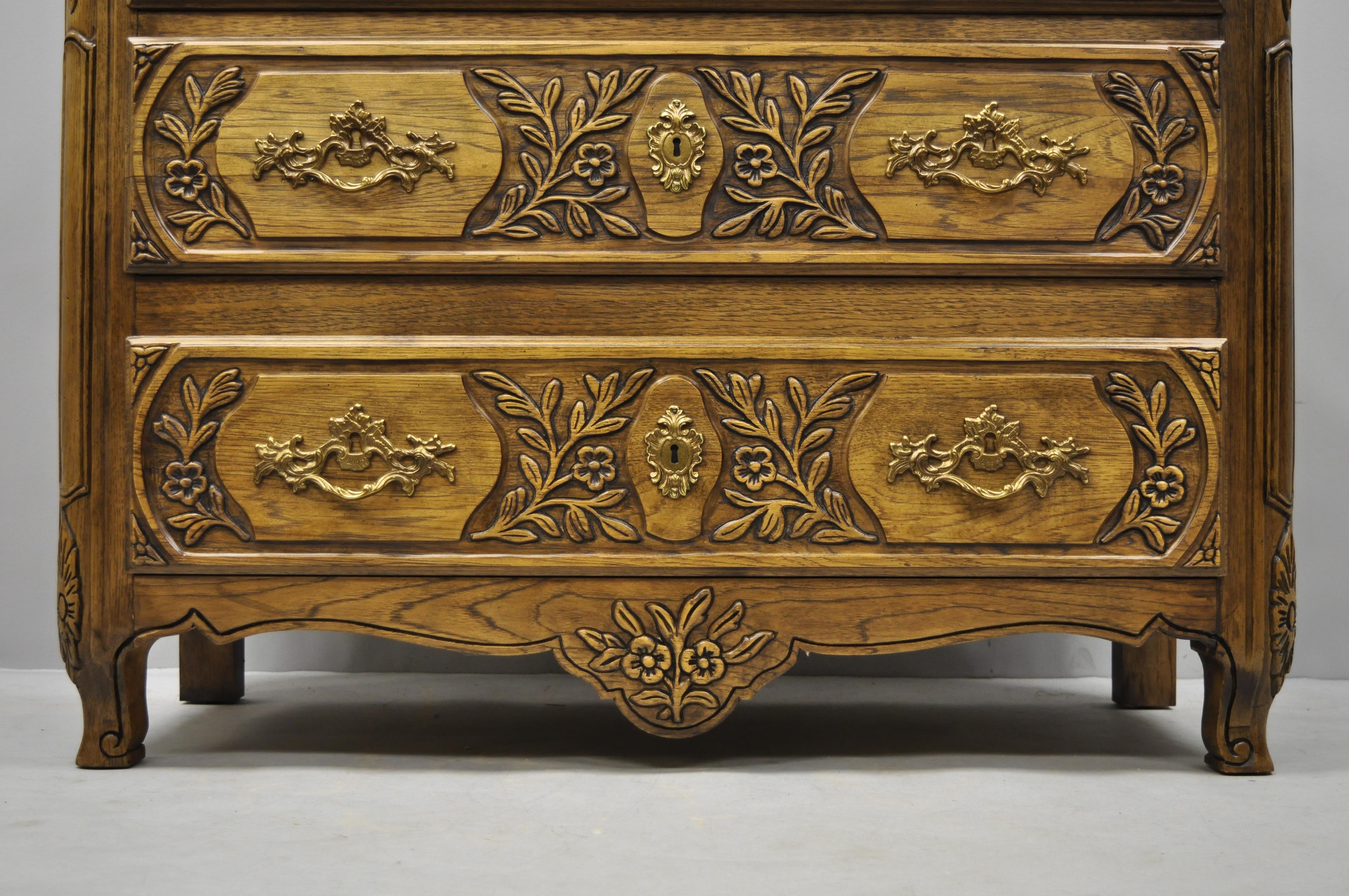 Baker French Country Provincial Style Carved Oak Wood Chest of Drawers ...