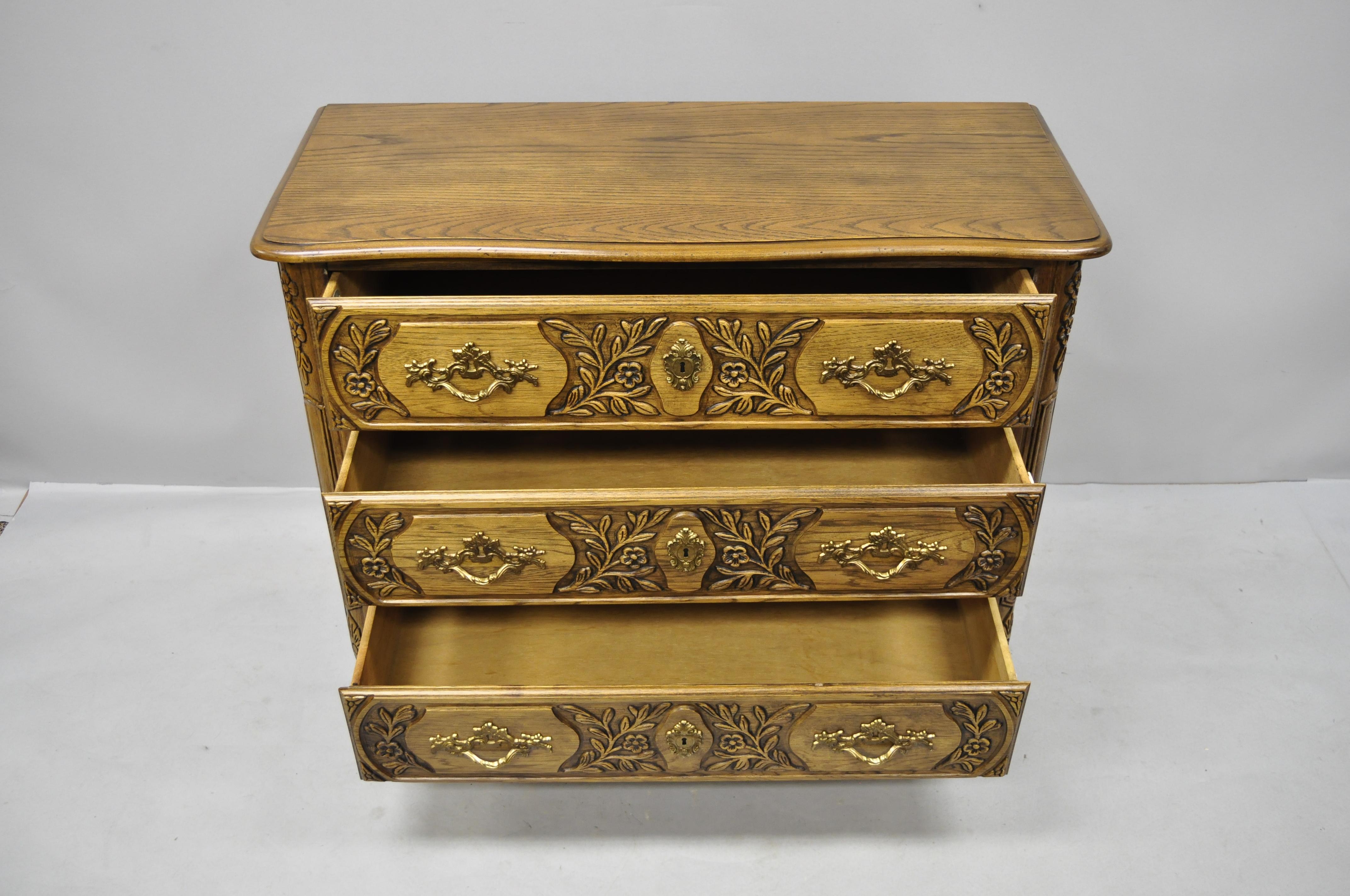 Baker French Country Provincial Style Carved Oak Wood Chest of Drawers ...