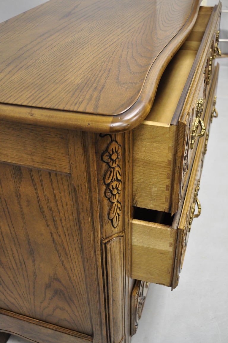 Baker French Country Provincial Style Carved Oak Wood Chest of Drawers For Sale at 1stDibs