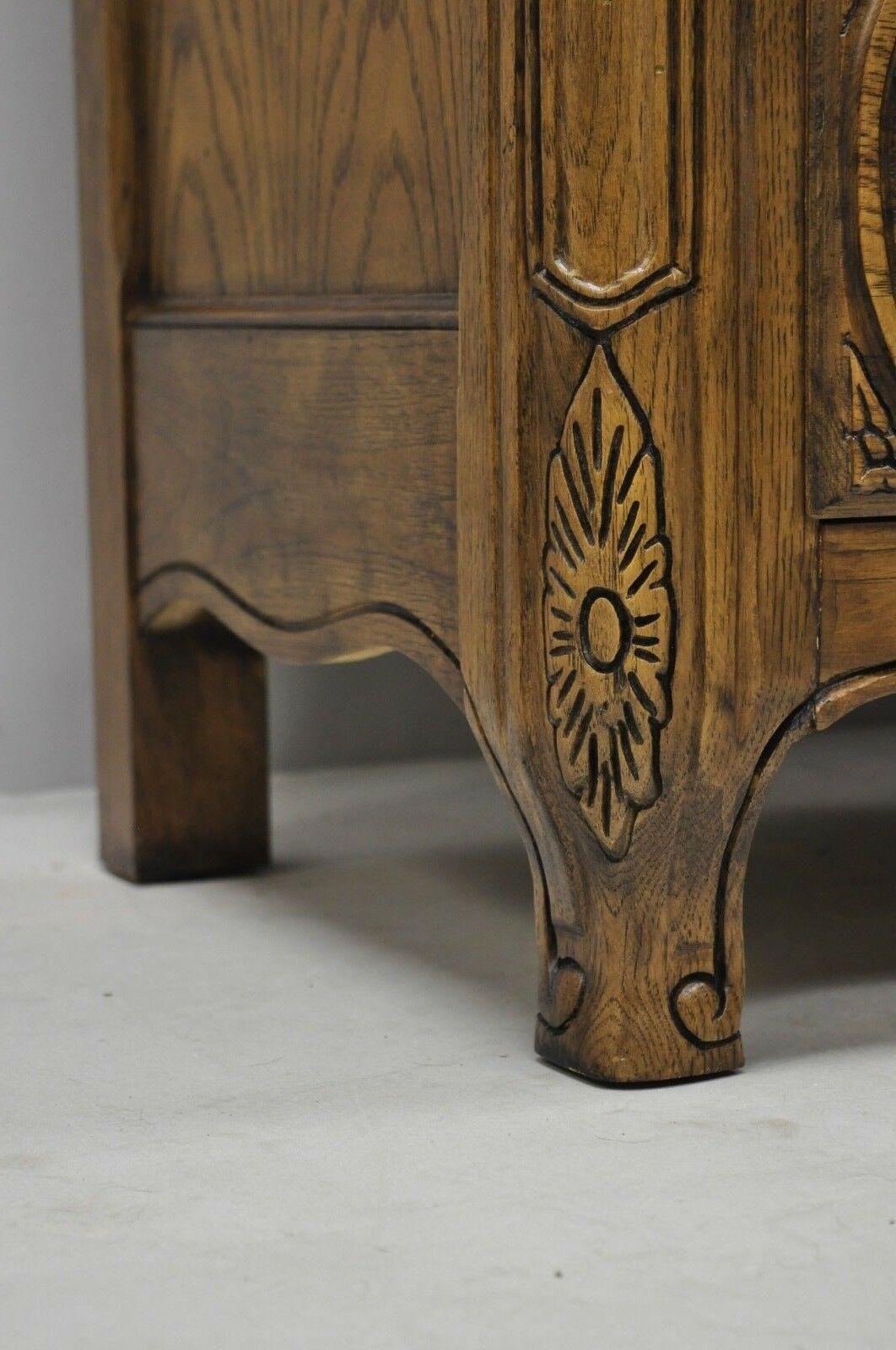 20th Century Baker French Country Provincial Style Carved Oak Wood Chest of Drawers For Sale
