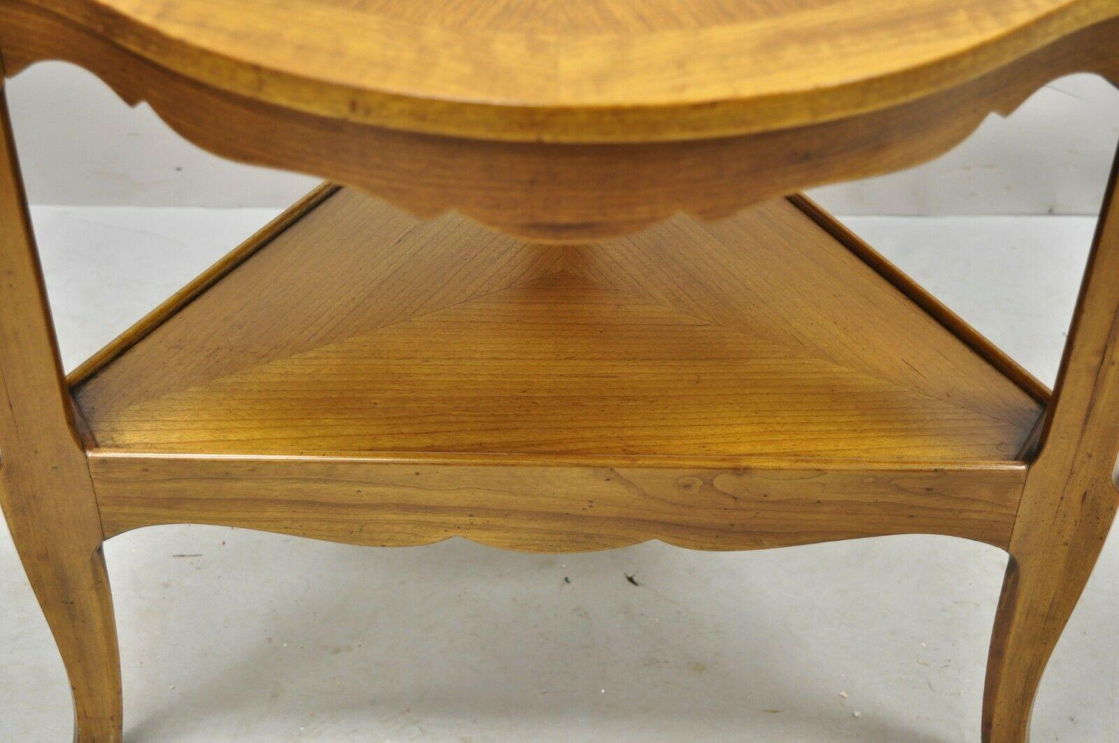 Baker French Country Provincial Walnut Sunburst Inlay Triangular Side Table 4