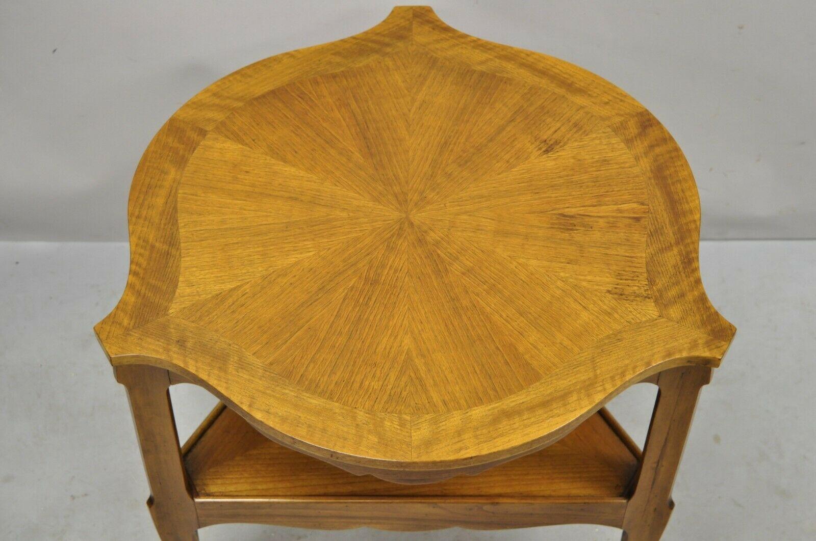 Baker French Country Provincial Walnut Sunburst Inlay Triangular Side Table 5