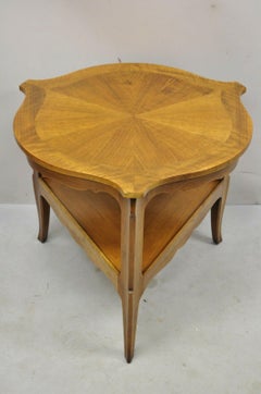 Baker French Country Provincial Walnut Sunburst Inlay Triangular Side Table