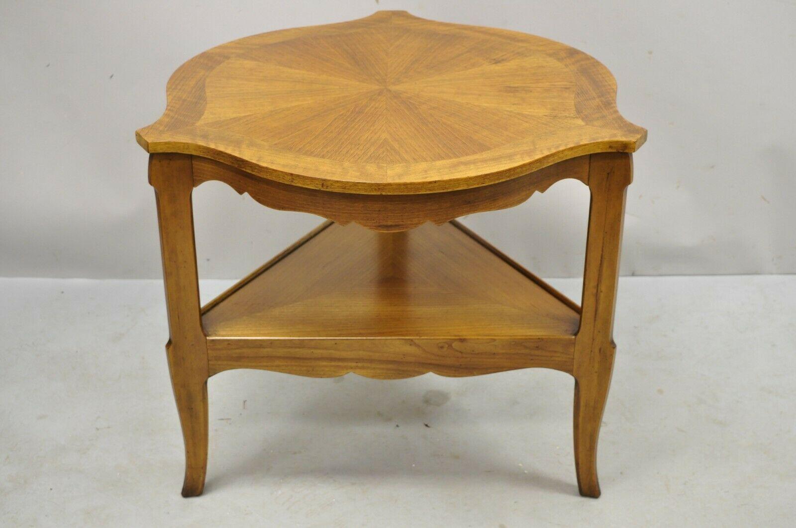 20th Century Baker French Country Provincial Walnut Sunburst Inlay Triangular Side Table