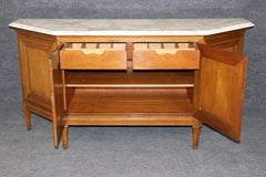 Baker French Directoire Style Walnut and Marble Top Canted Corners Sideboard