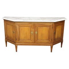 Baker French Directoire Style Walnut and Marble Top Canted Corners Sideboard