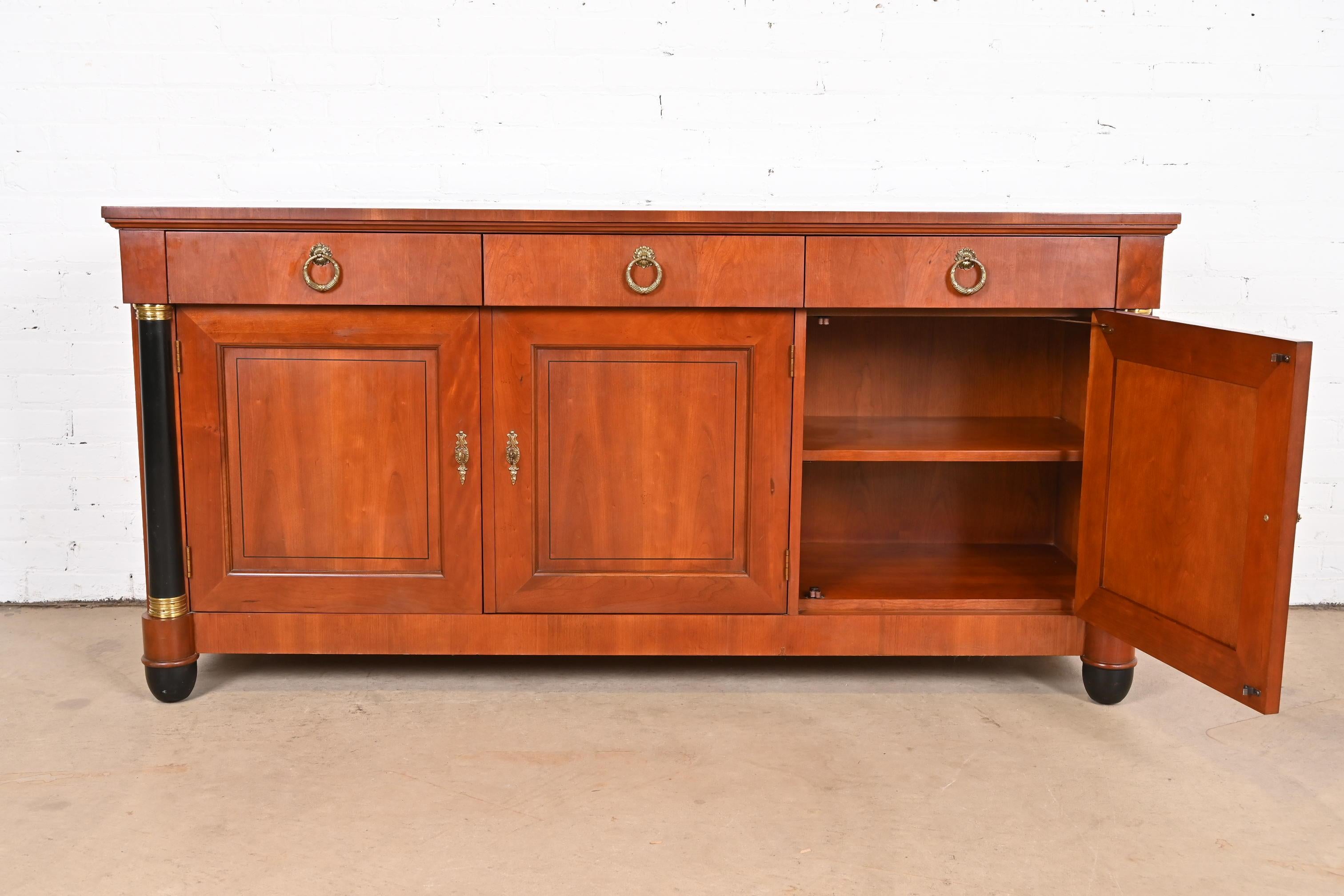Baker French Empire Cherry Wood and Parcel Ebonized Sideboard or Bar Cabinet 8