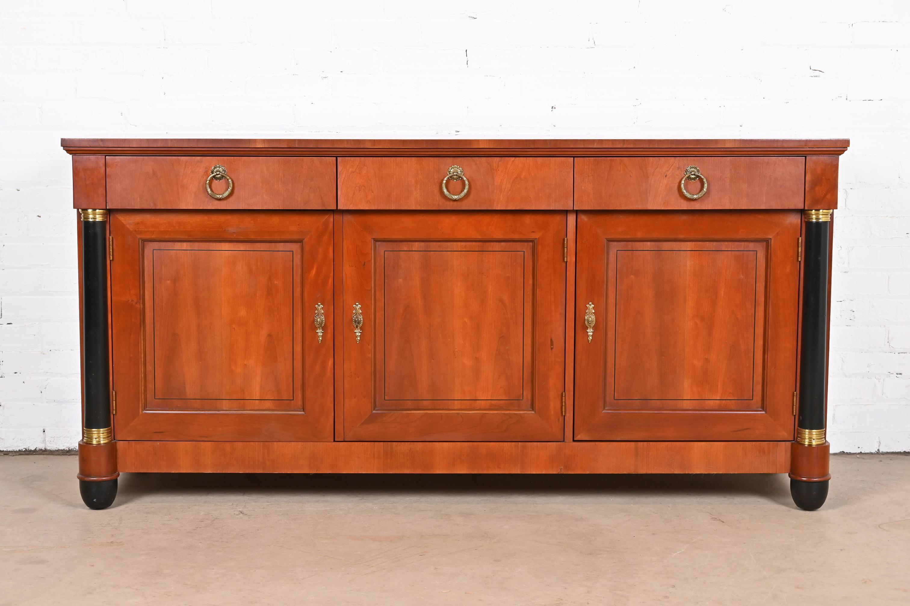 American Baker French Empire Cherry Wood and Parcel Ebonized Sideboard or Bar Cabinet