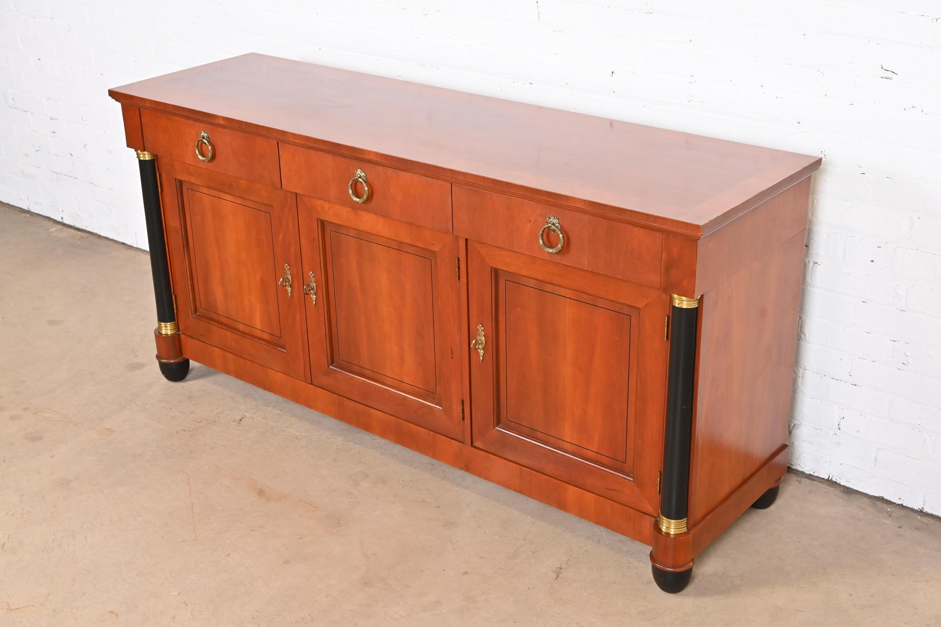 Baker French Empire Cherry Wood and Parcel Ebonized Sideboard or Bar Cabinet In Good Condition In South Bend, IN