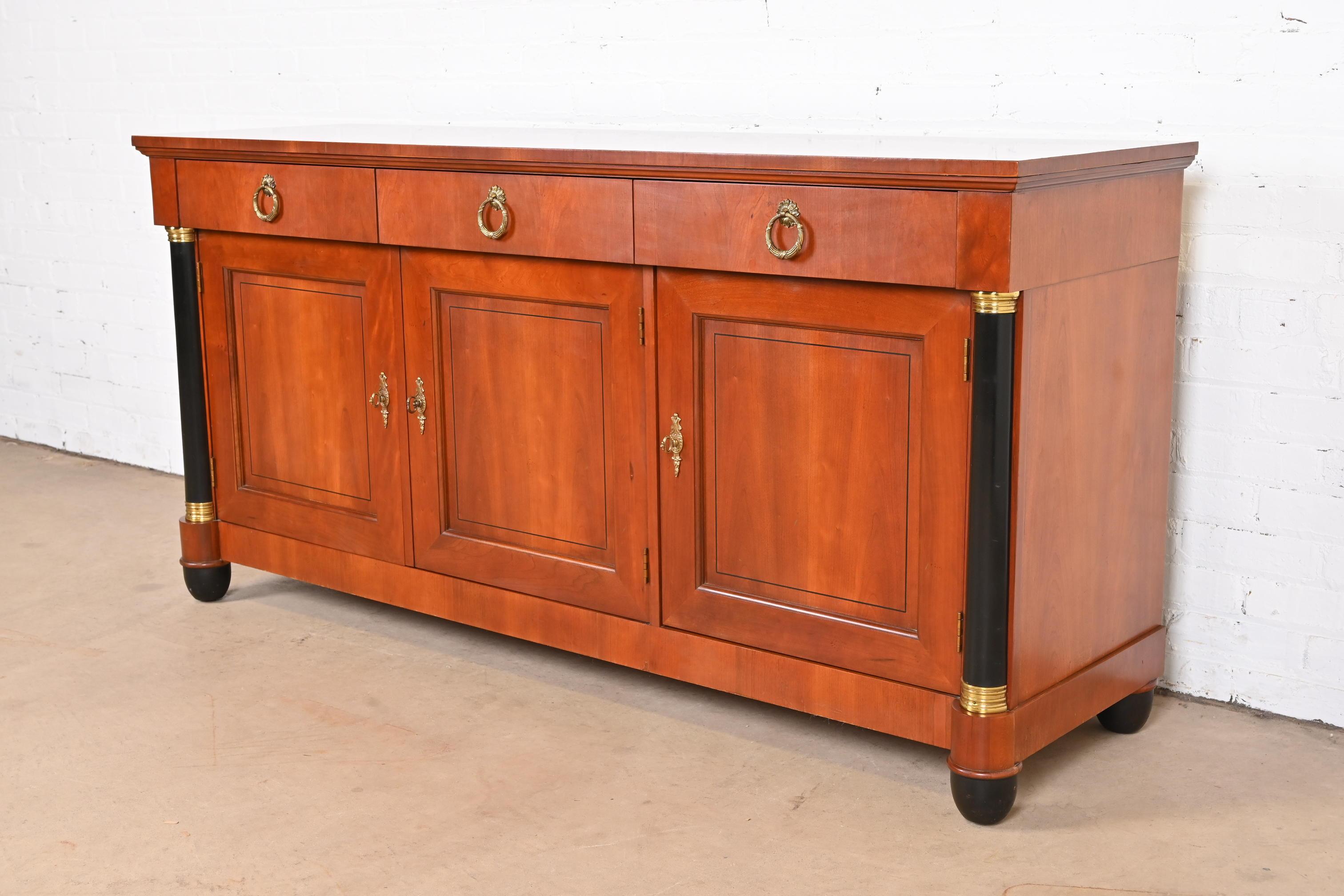 Late 20th Century Baker French Empire Cherry Wood and Parcel Ebonized Sideboard or Bar Cabinet