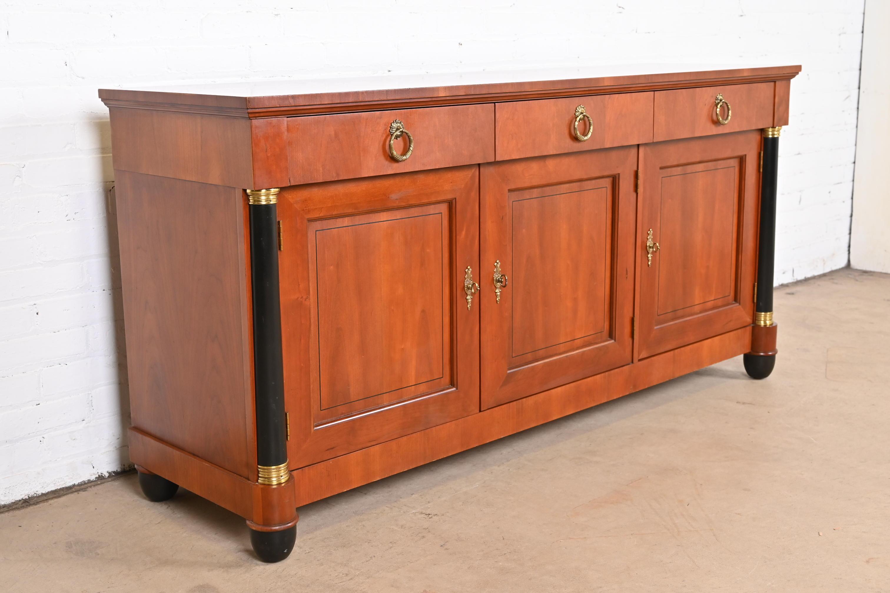 Baker French Empire Cherry Wood and Parcel Ebonized Sideboard or Bar Cabinet 1