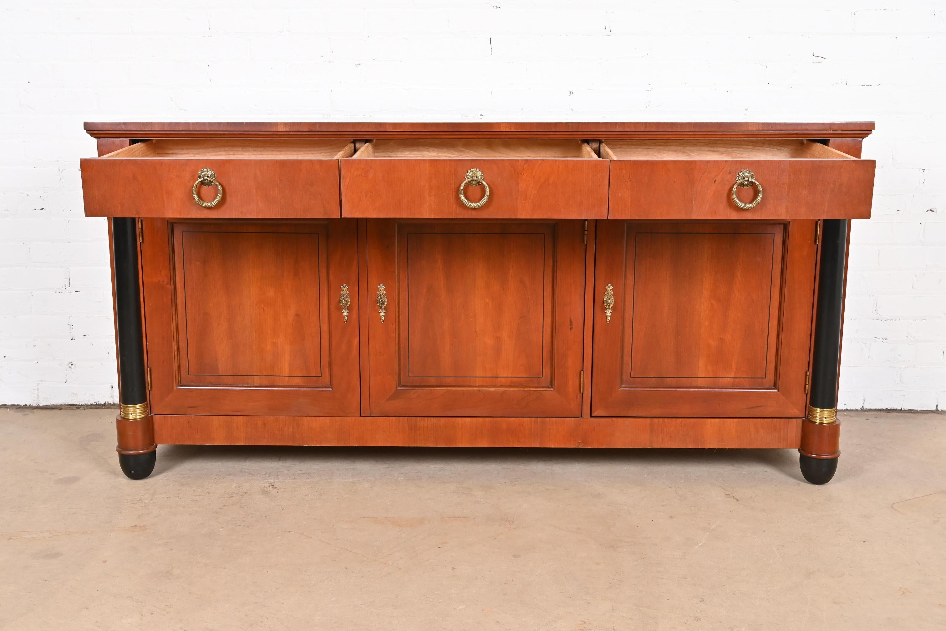 Baker French Empire Cherry Wood and Parcel Ebonized Sideboard or Bar Cabinet 2