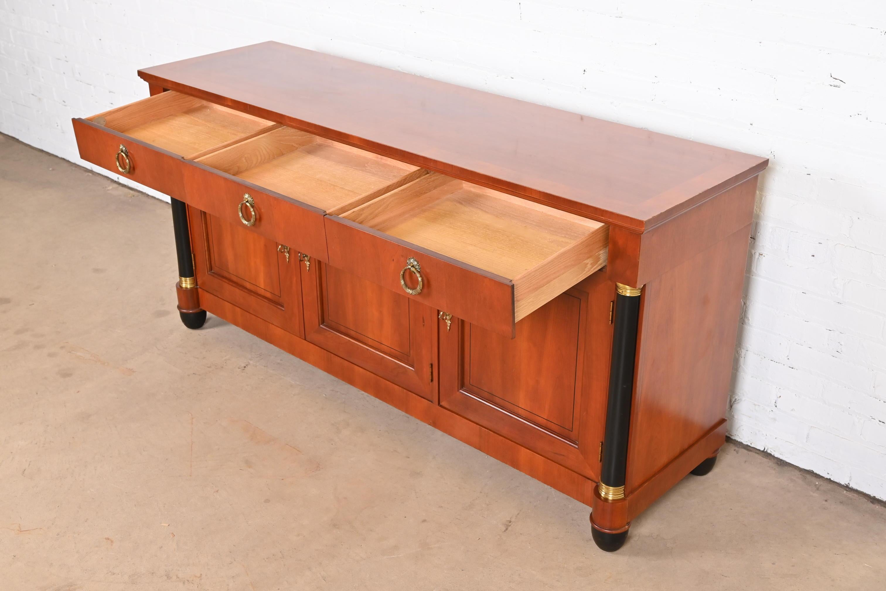 Baker French Empire Cherry Wood and Parcel Ebonized Sideboard or Bar Cabinet 3