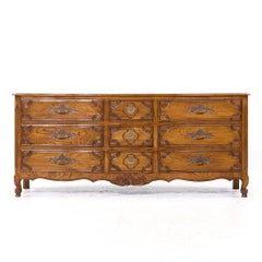 Baker French Louis XV Style Oak and Burlwood Bombe Chest Lowboy Dresser