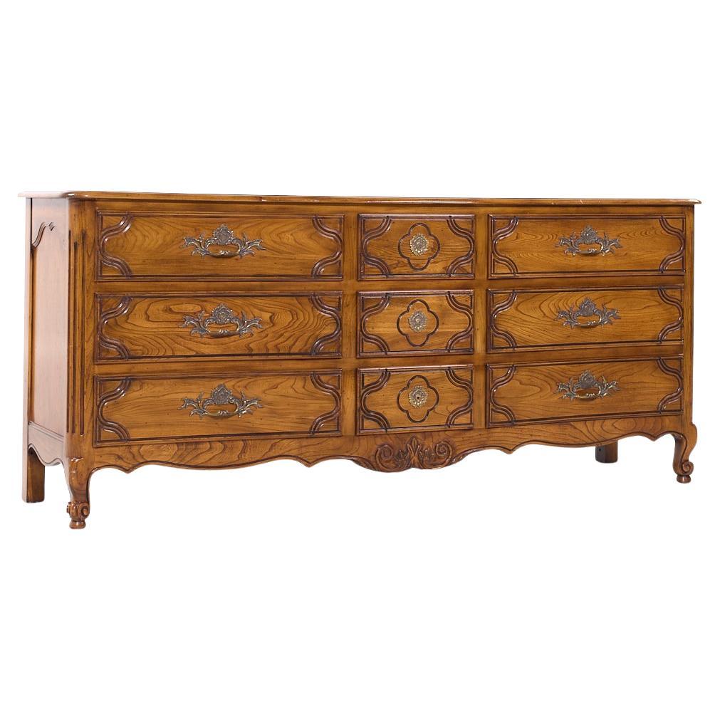 Baker French Louis XV Style Oak and Burlwood Bombe Chest Lowboy Dresser