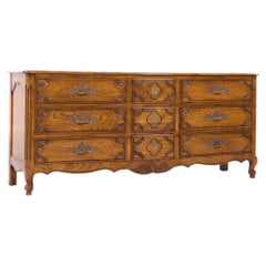 Baker French Louis XV Style Oak and Burlwood Bombe Chest Lowboy Dresser