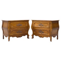 Baker French Louis XV Style Oak and Burlwood Bombe Chest Nightstands - Pair