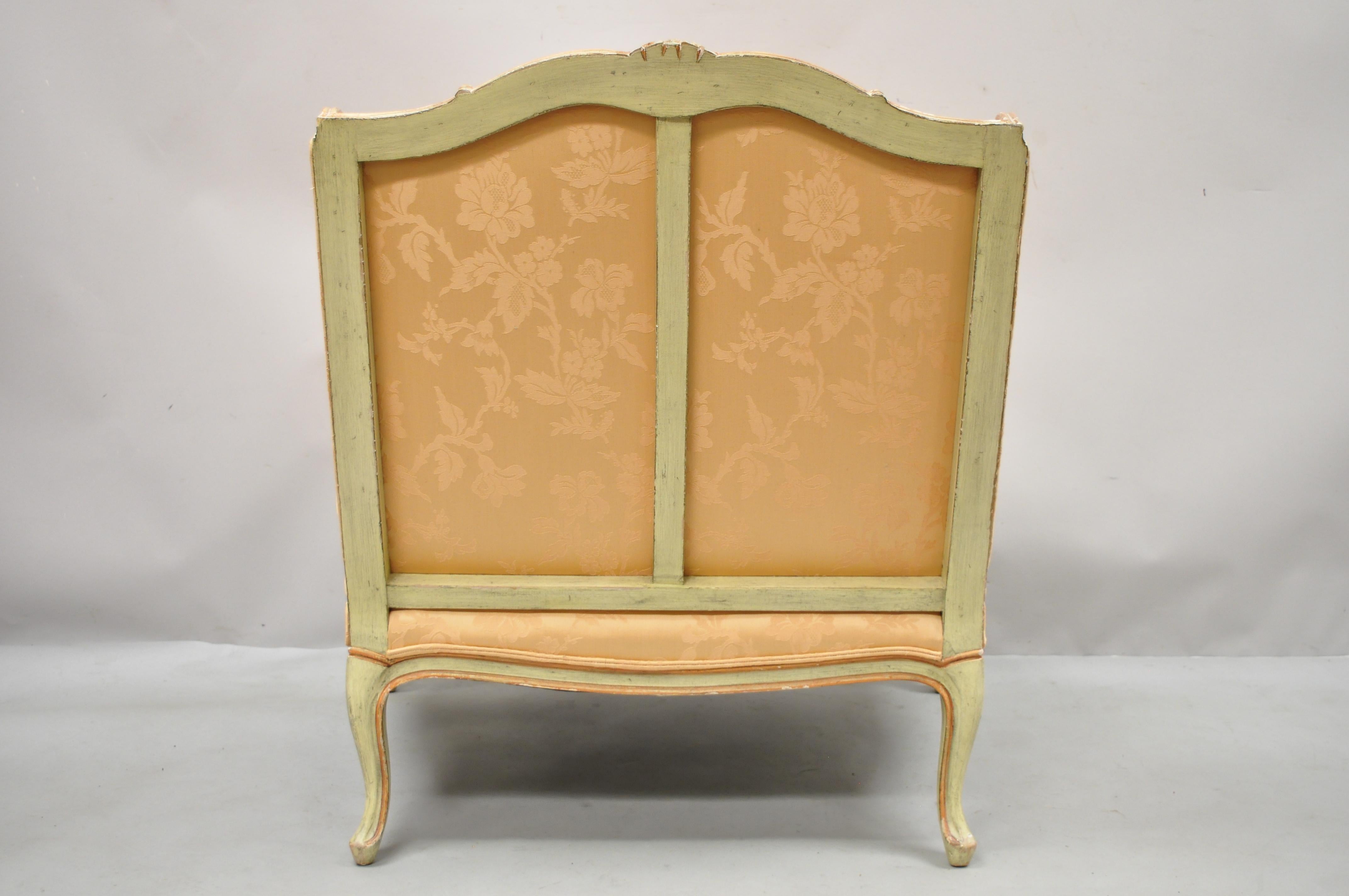 Baker French Louis XV Style Painted Wide Wingback Bergere Settee and Ottoman For Sale 1