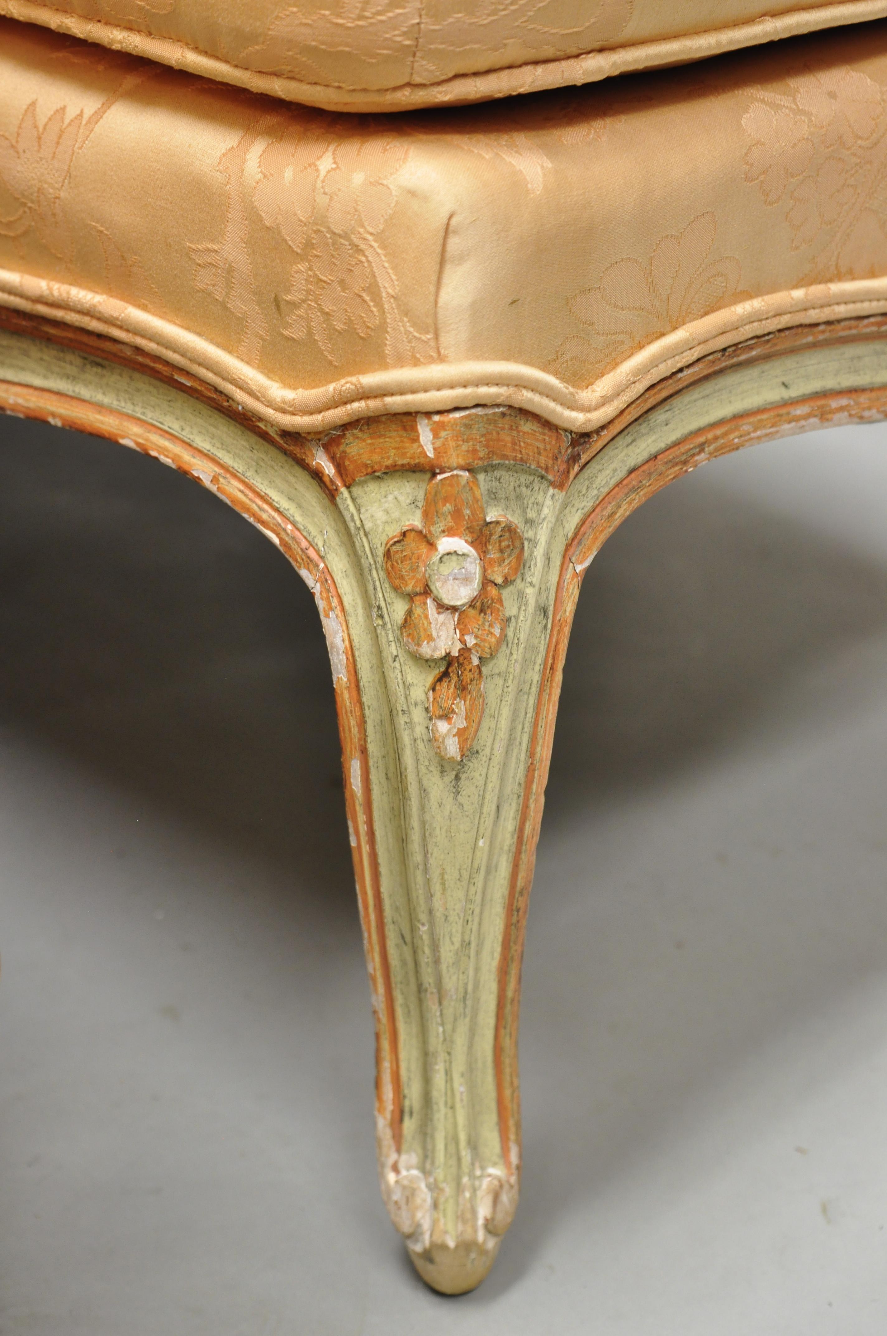 Baker French Louis XV Style Painted Wide Wingback Bergere Settee and Ottoman 4