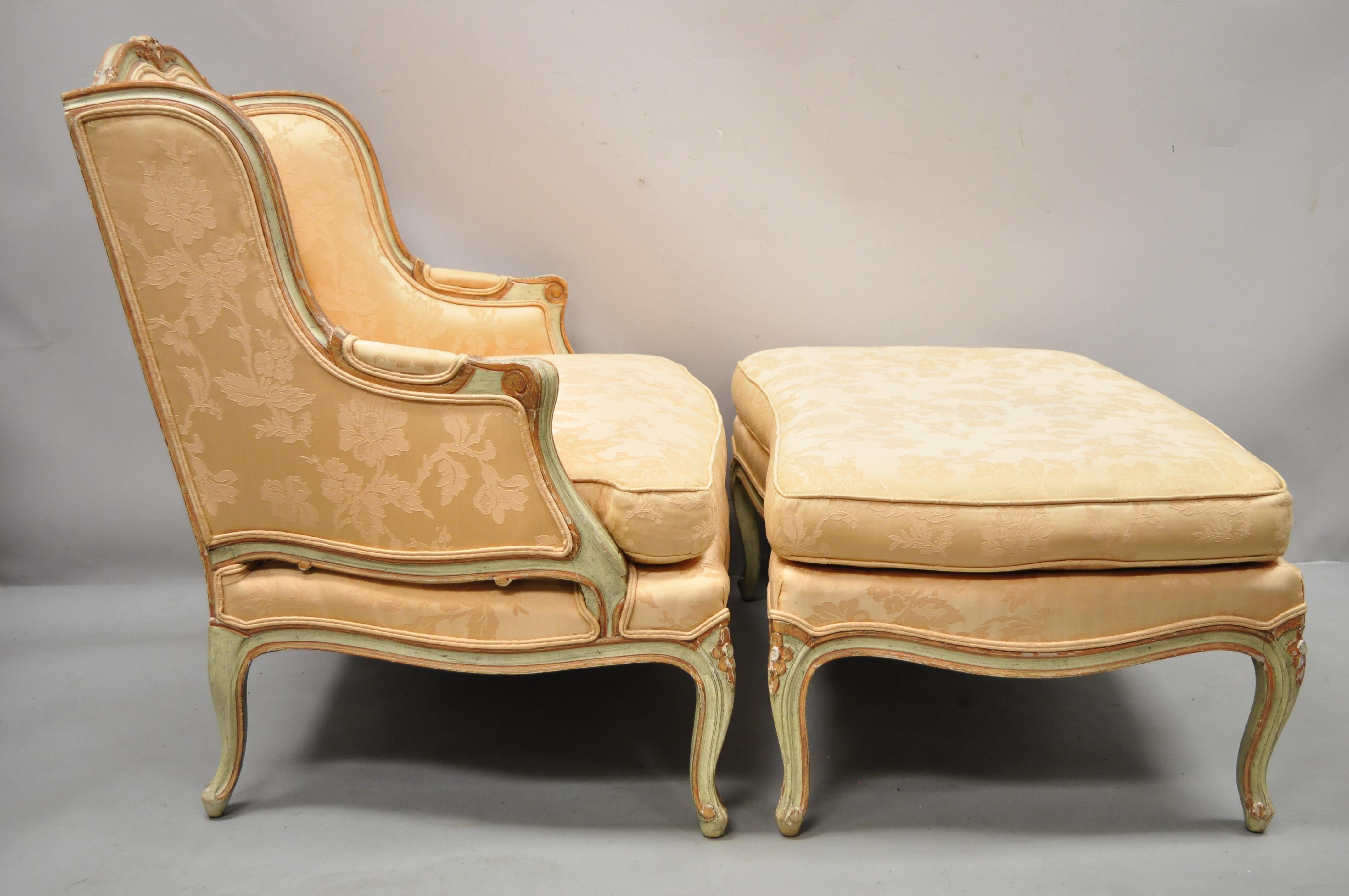 Baker French Louis XV Style Painted Wide Wingback Bergere Settee and Ottoman (Louis XV.)