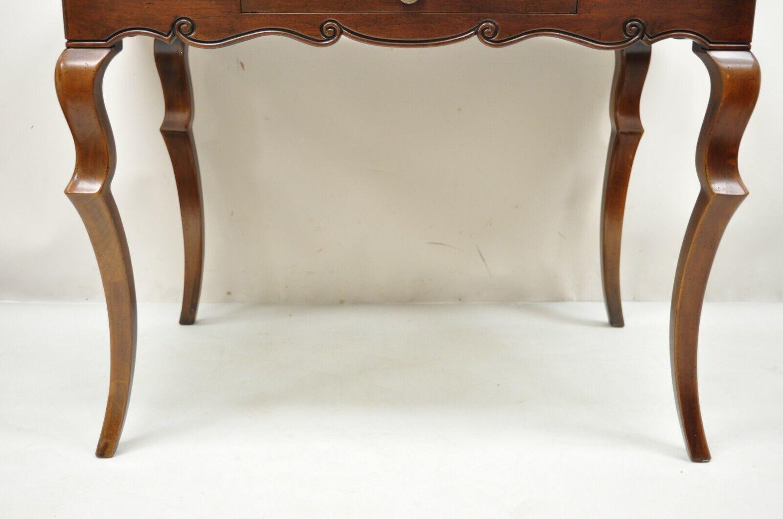Baker French Provincial Cherry Marquetry Inlay Console Table Desk In Good Condition For Sale In Philadelphia, PA