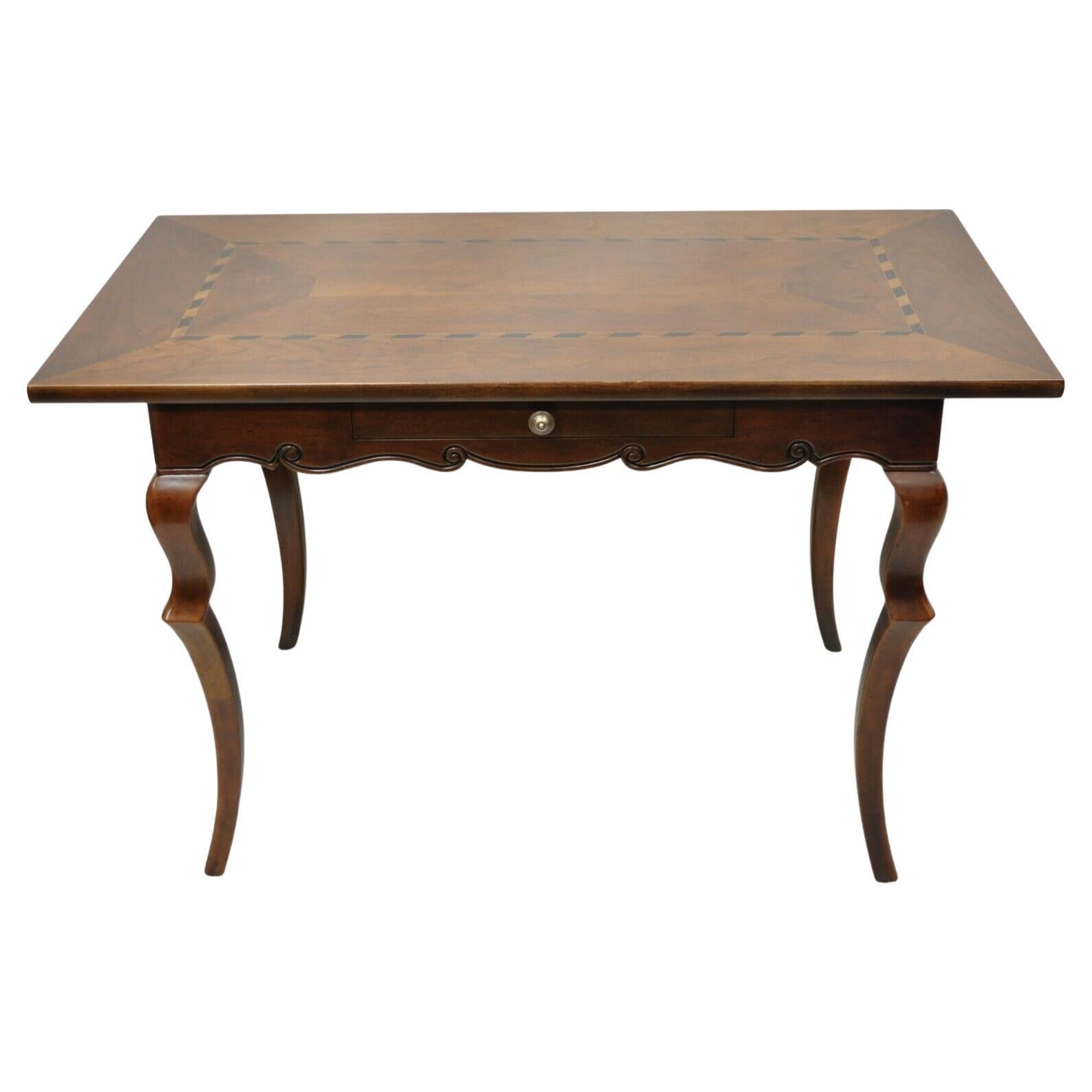 Baker French Provincial Cherry Marquetry Inlay Console Table Desk For Sale