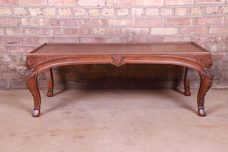 Baker French Provincial Louis XV Burled Walnut Coffee Table, Newly Refinished For Sale 6
