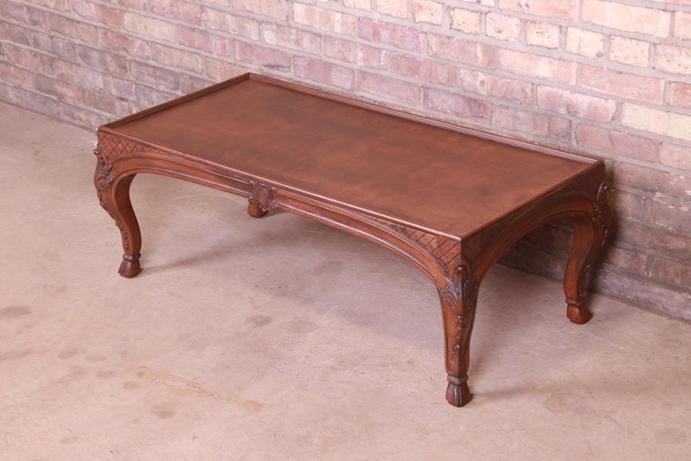 Baker French Provincial Louis XV Burled Walnut Coffee Table, Newly Refinished In Good Condition For Sale In South Bend, IN