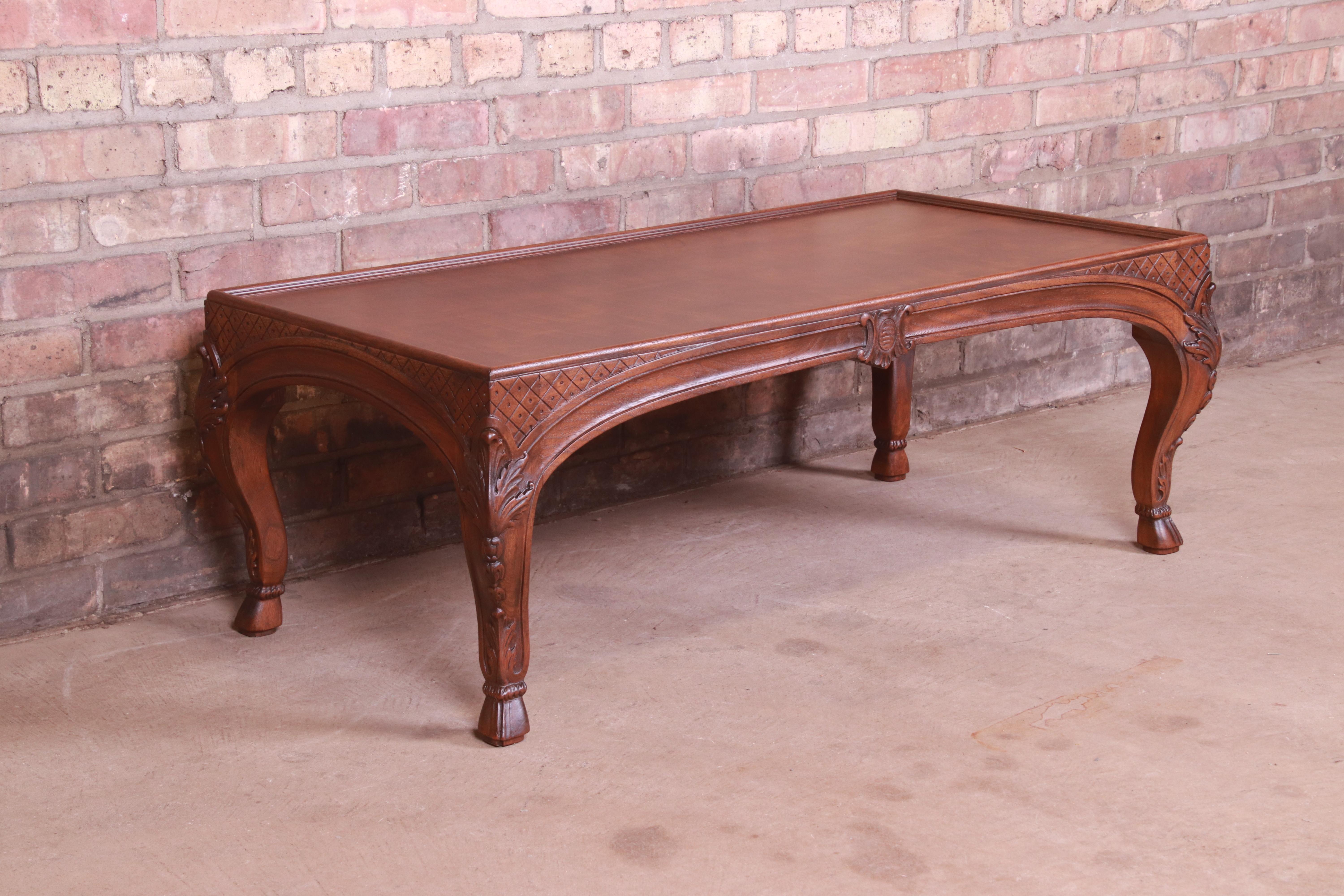 20th Century Baker French Provincial Louis XV Burled Walnut Coffee Table, Newly Refinished For Sale