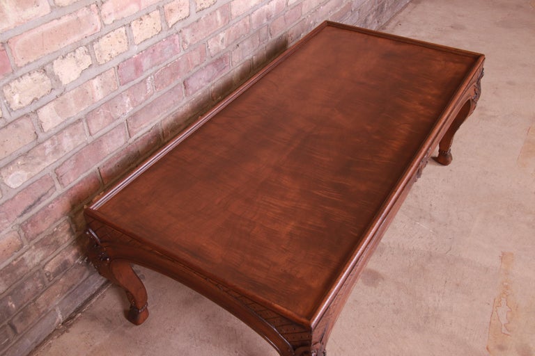 Baker French Provincial Louis XV Burled Walnut Coffee Table, Newly Refinished For Sale 3