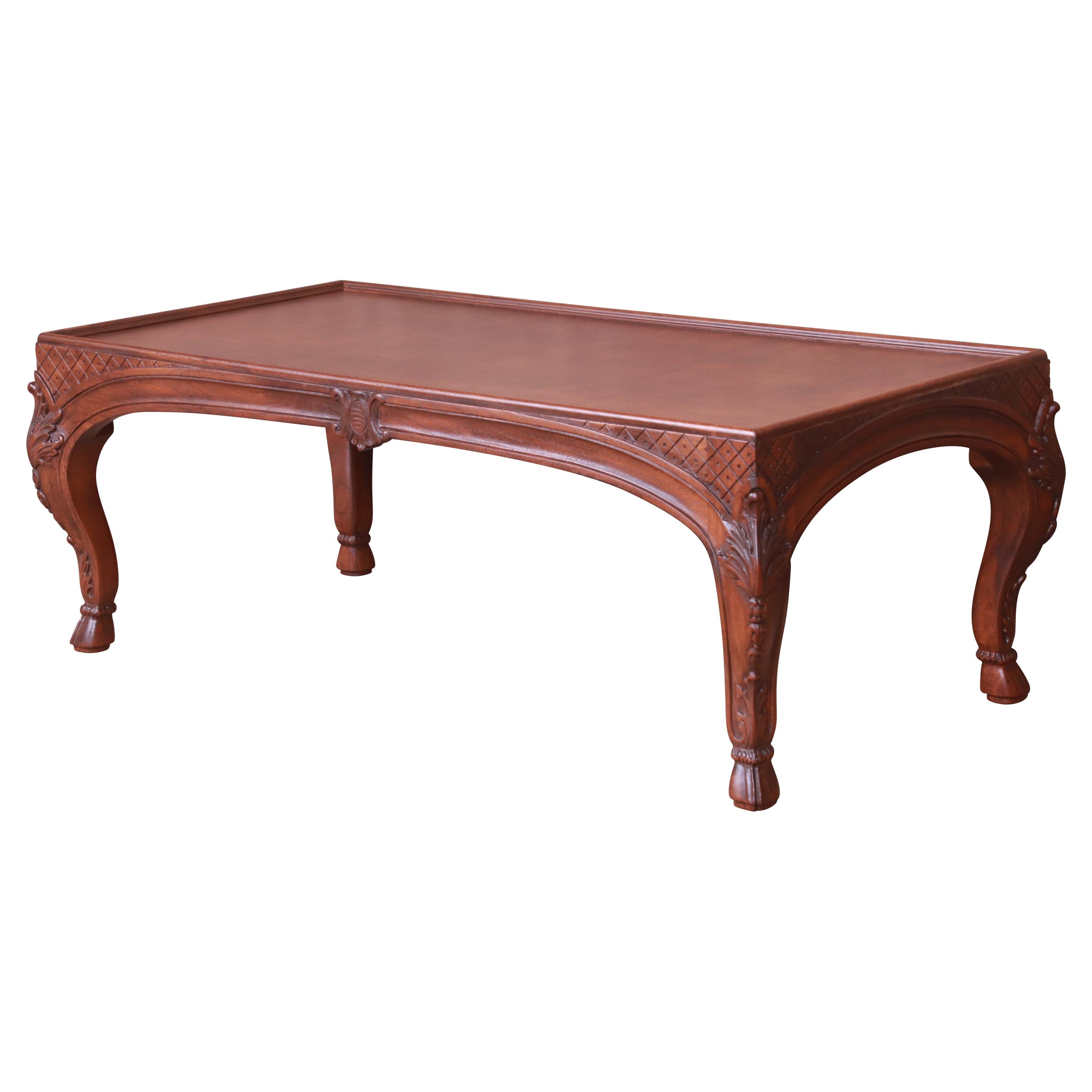 Baker French Provincial Louis XV Burled Walnut Coffee Table, Newly Refinished