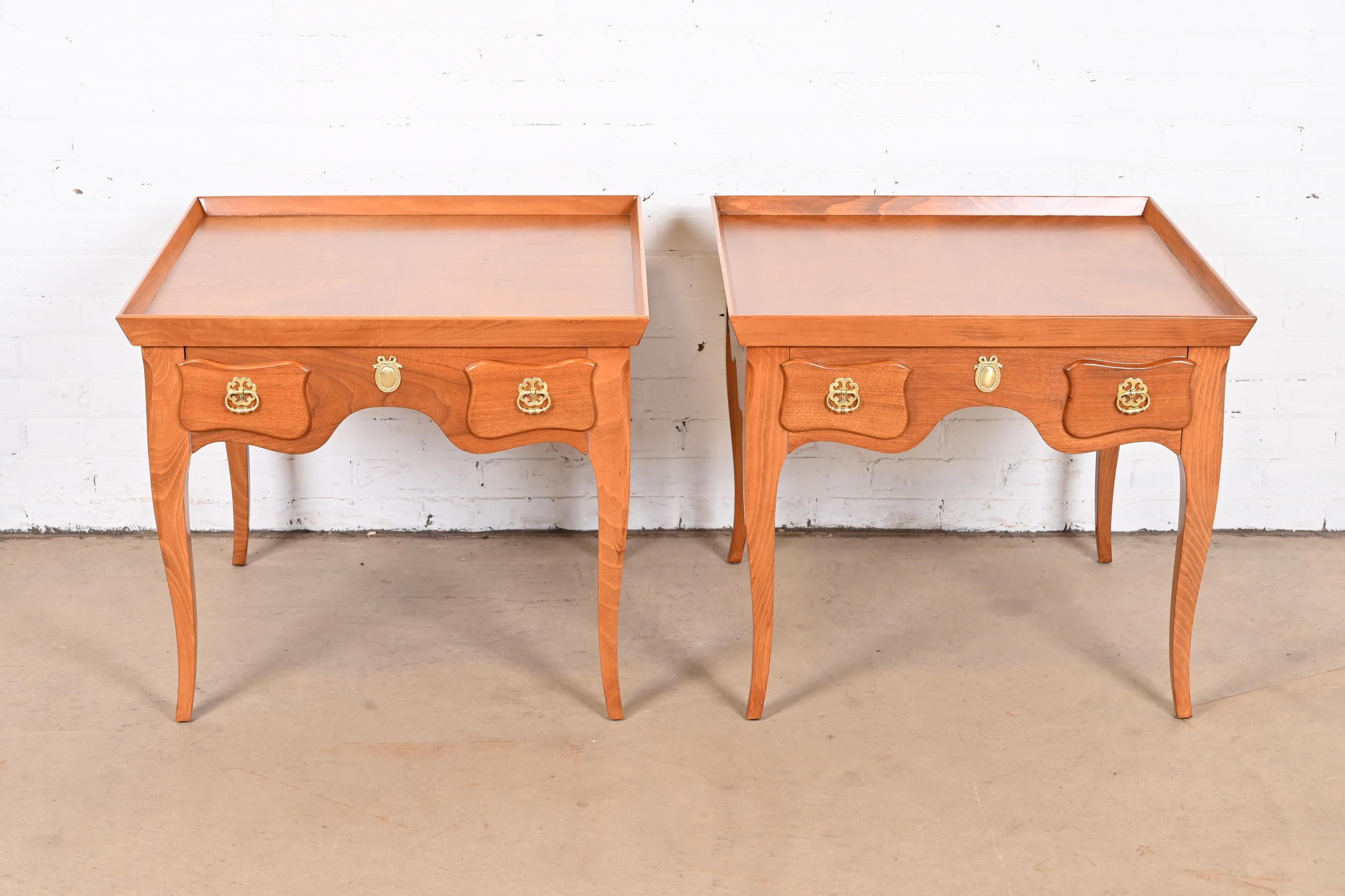 American Baker French Provincial Louis XV Cherry Nightstands or Side Tables, Refinished For Sale