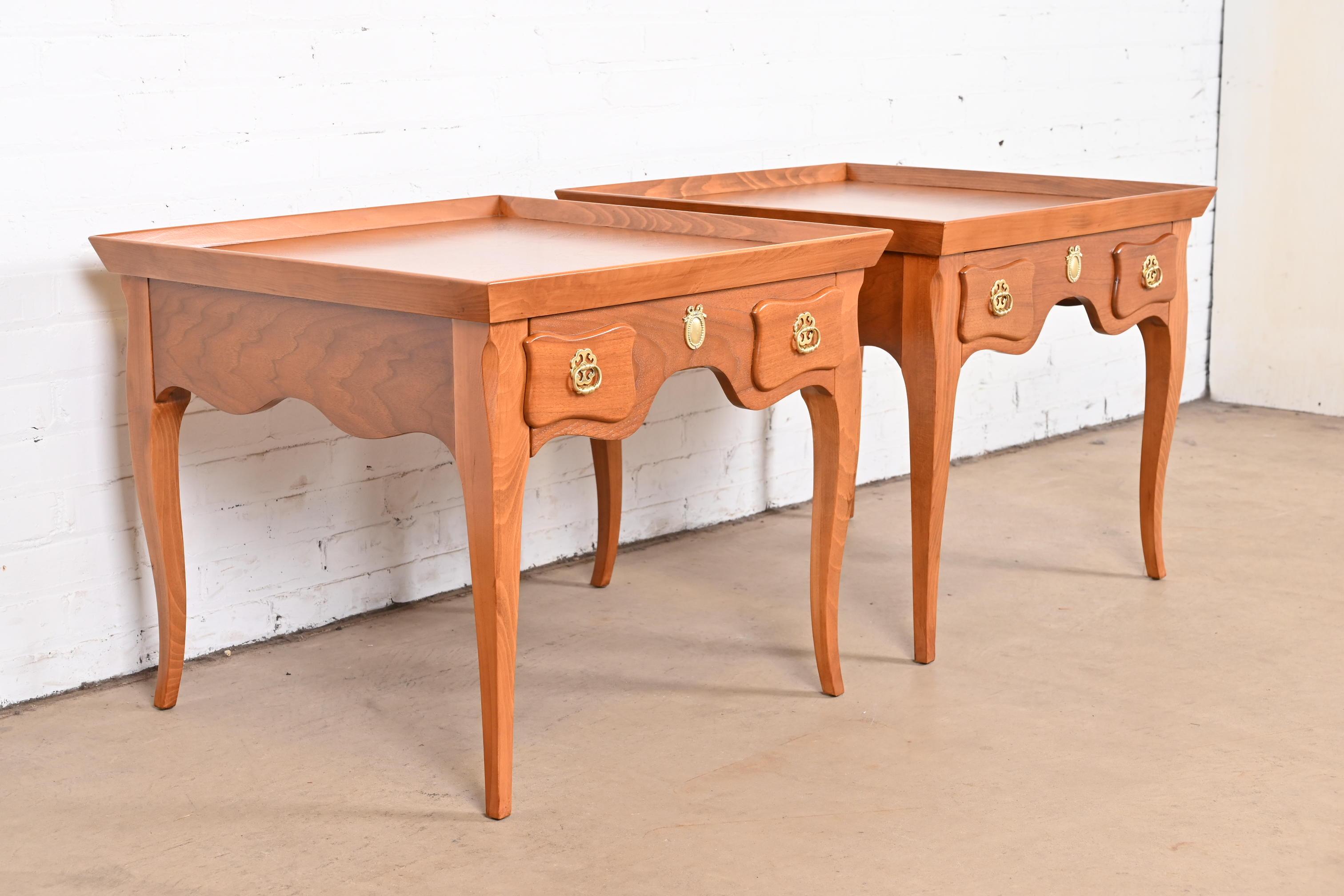 Mid-20th Century Baker French Provincial Louis XV Cherry Nightstands or Side Tables, Refinished For Sale