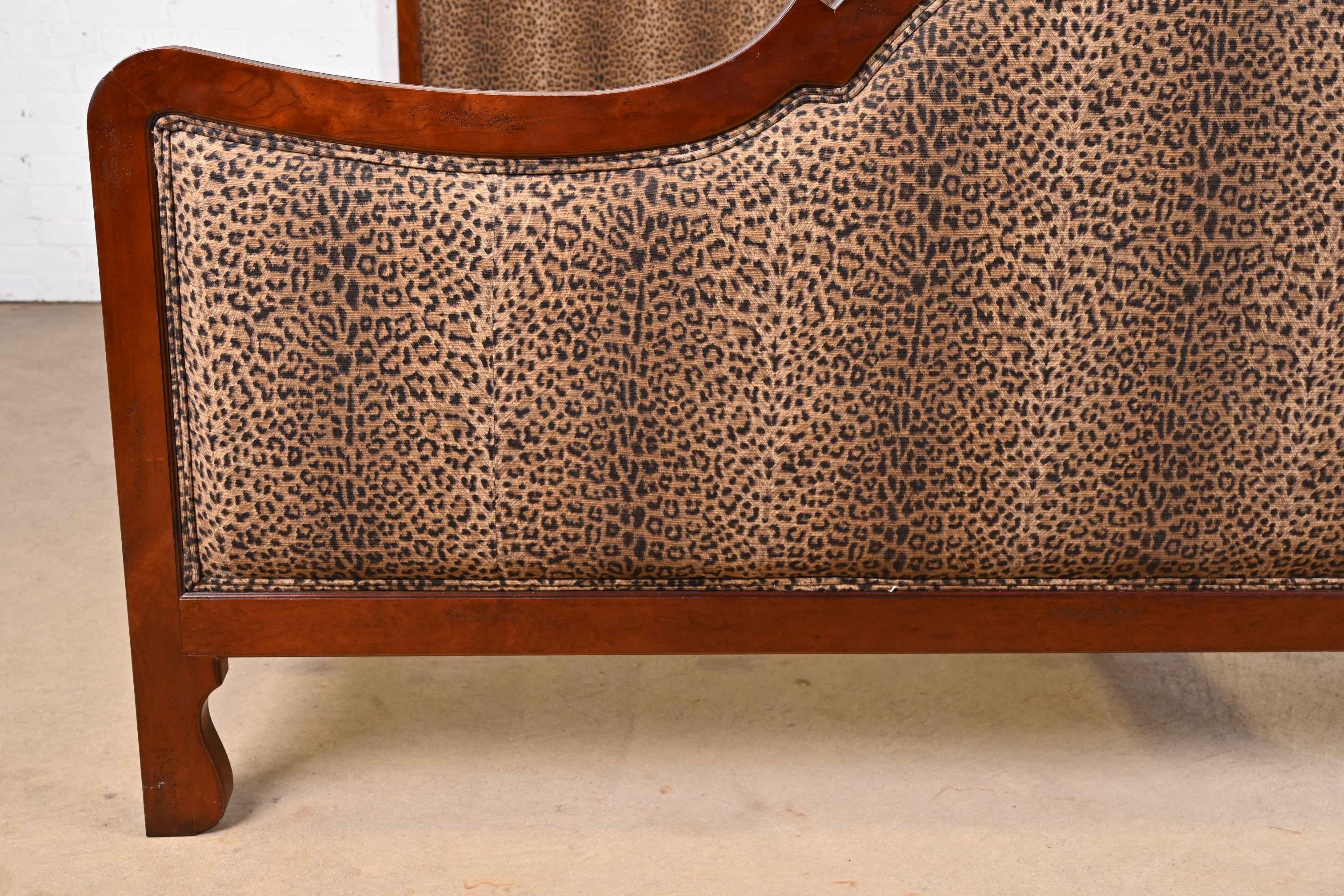 Baker French Provincial Mahogany and Leopard Print Upholstered King Size Bed For Sale 1