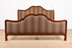 Baker French Provincial Mahogany and Leopard Print Upholstered King Size Bed