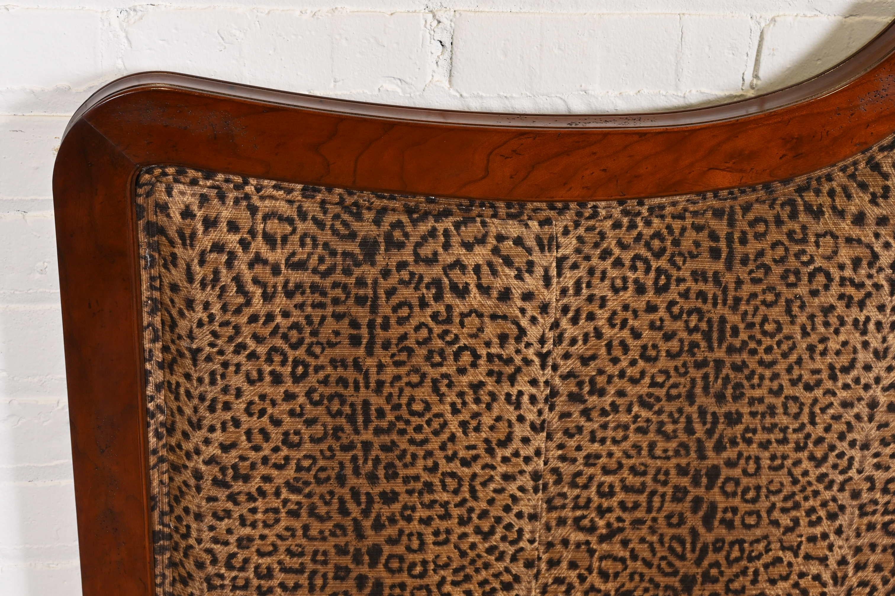 Upholstery Baker French Provincial Mahogany and Leopard Print Upholstered King Size Bed For Sale