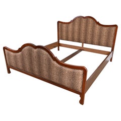 Baker French Provincial Mahogany and Leopard Print Upholstered King Size Bed