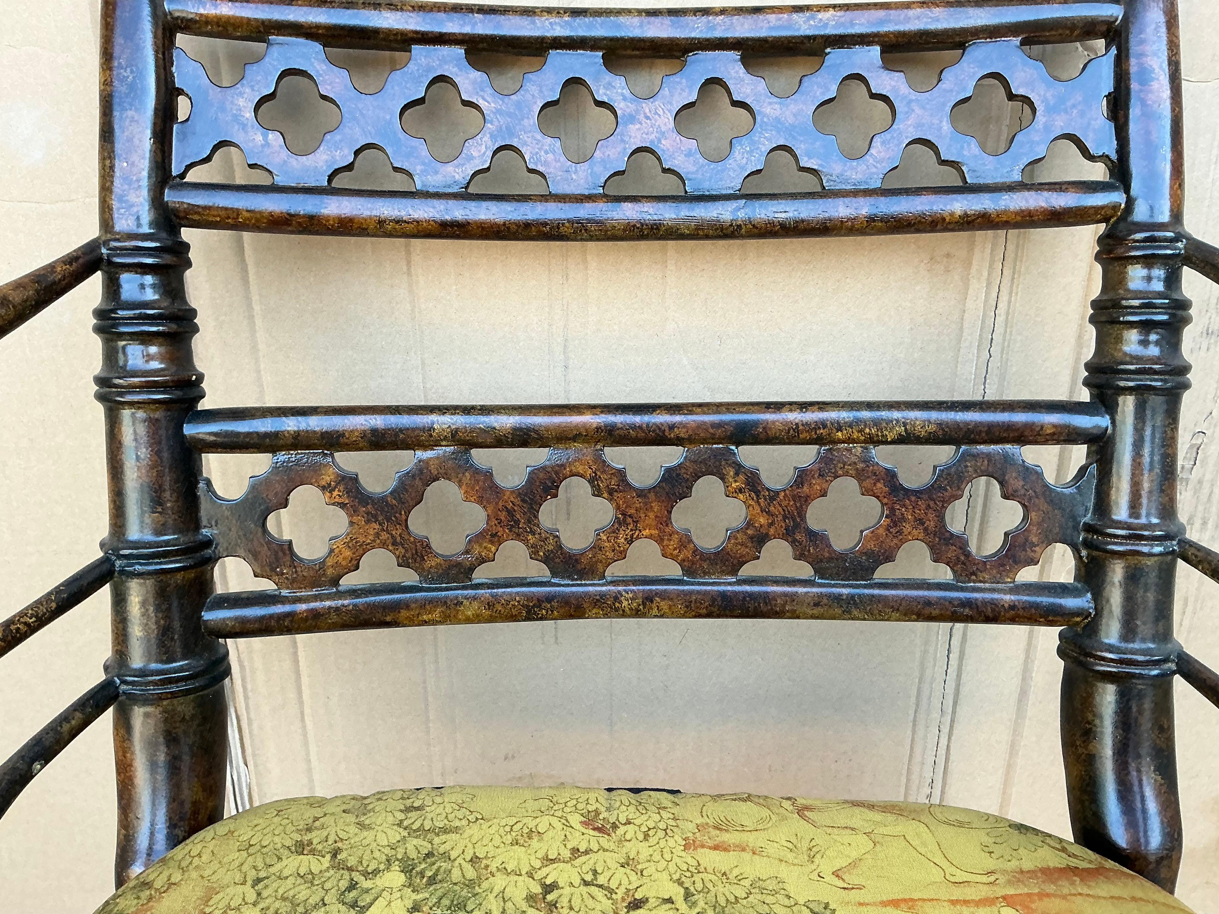 20th Century Baker Furn. Regency Style Faux Bamboo & Tortoise Chinoiserie Desk Bergere Chair