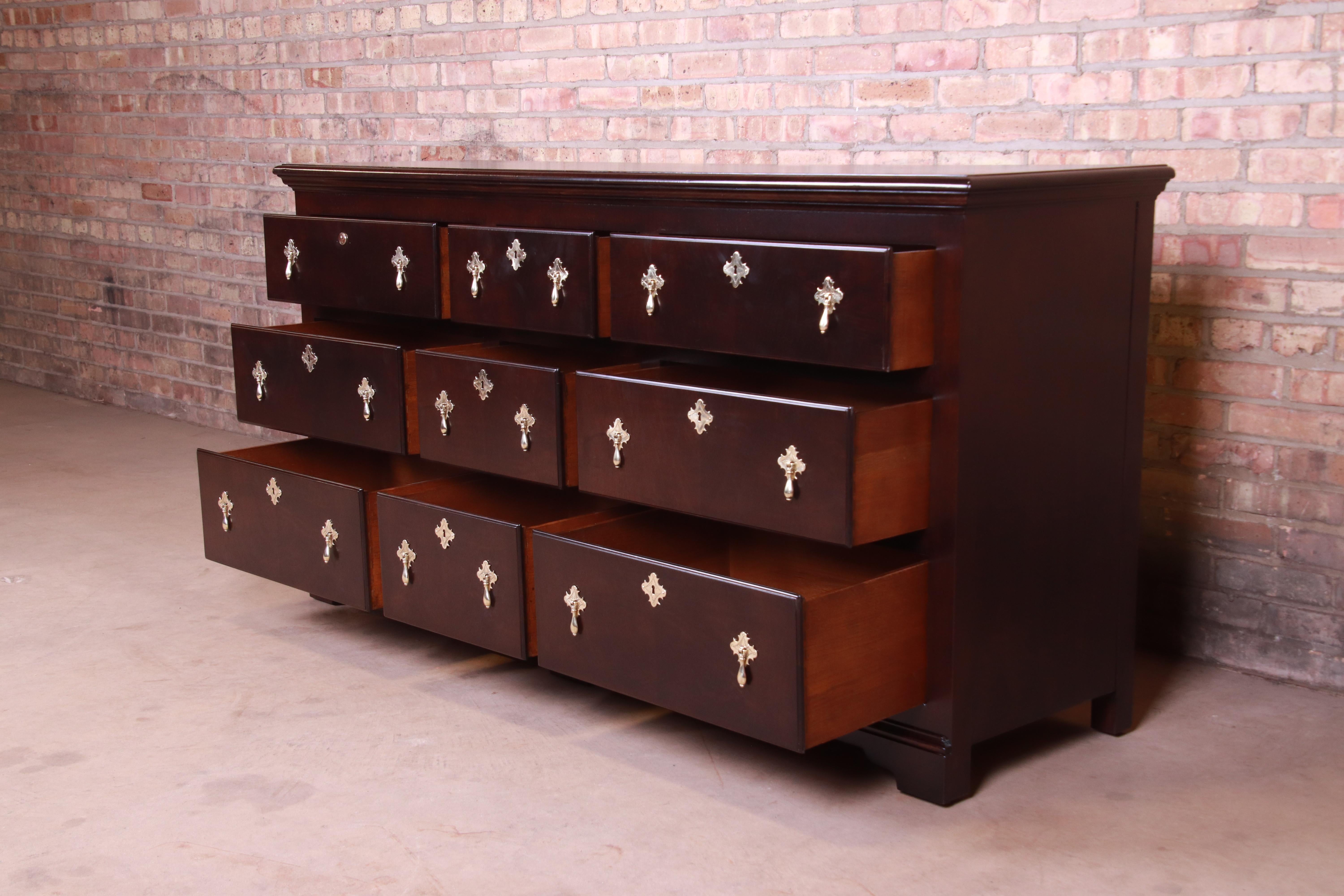 Baker Furniture 18th Century Flemish Style Mahogany Triple Dresser, Refinished In Good Condition For Sale In South Bend, IN