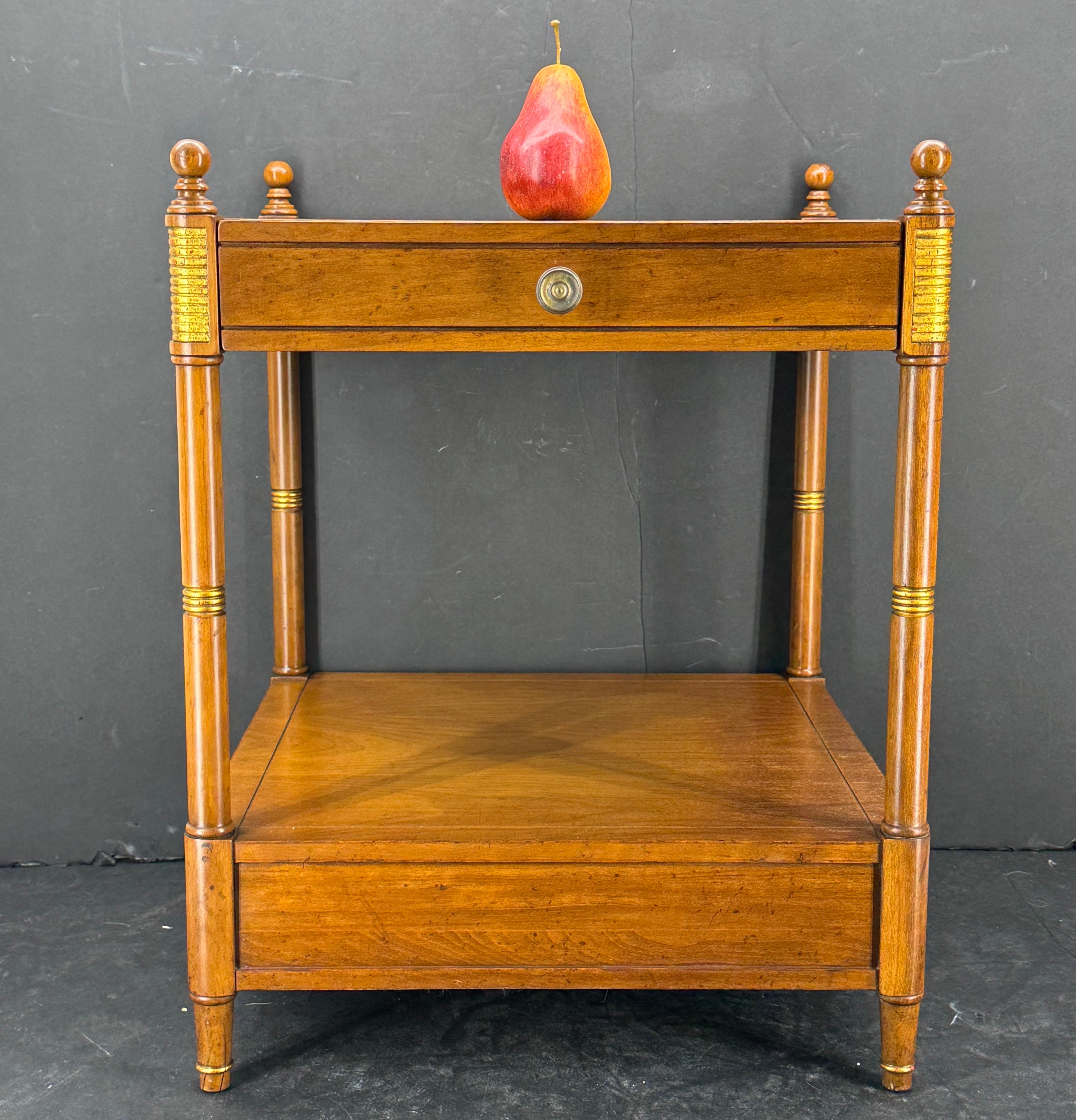 Neoclassical Baker Furniture 2-Tiered Side End Table with One Drawer For Sale