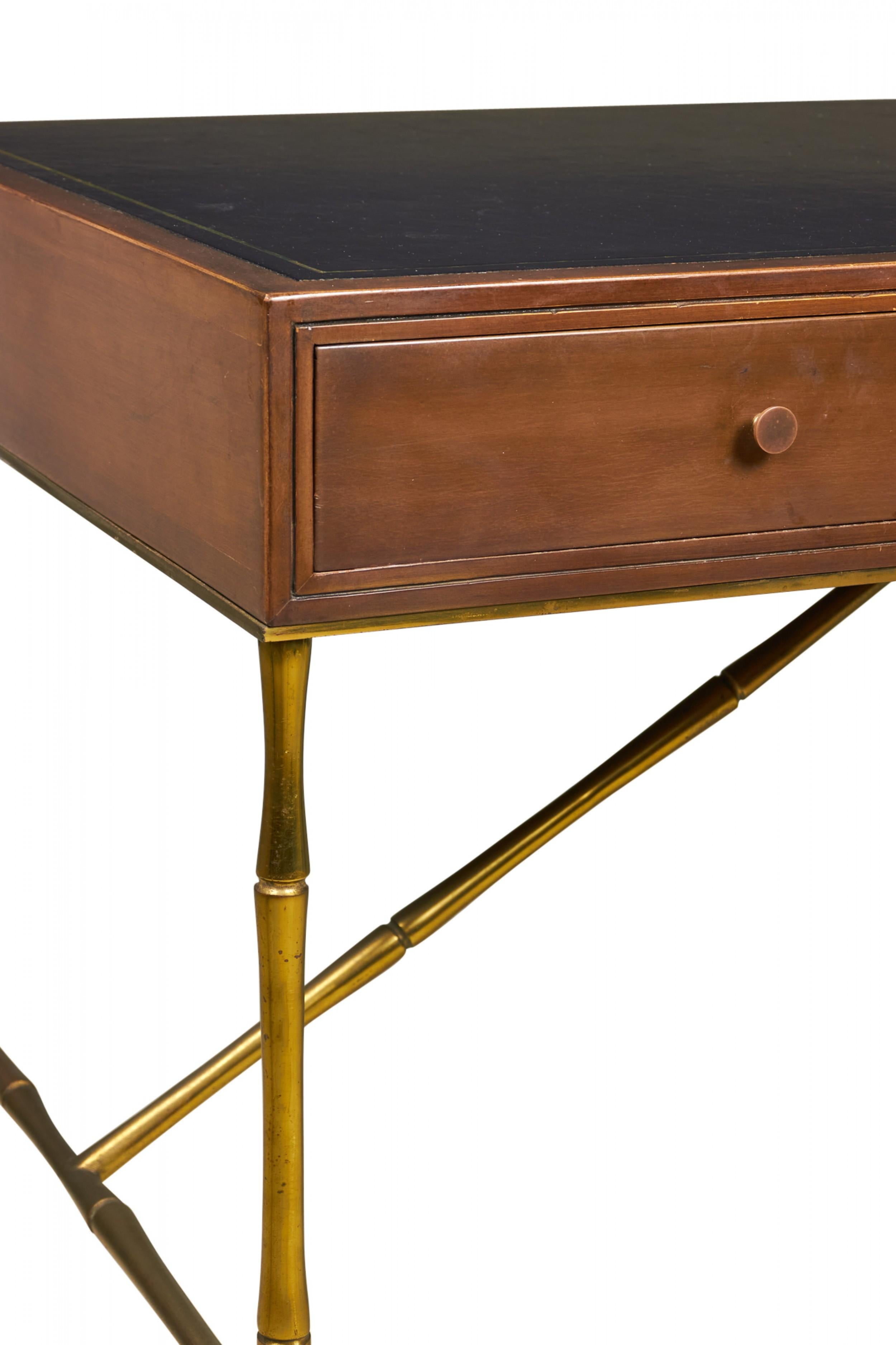 Baker Furniture American Mid-Century Walnut, Leather, and Brass Faux Bamboo Desk For Sale 6