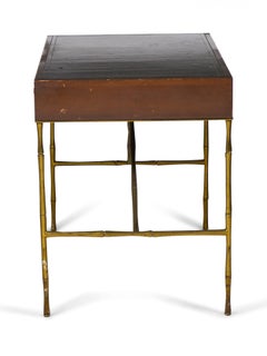 Baker Furniture American Mid-Century Walnut, Leather, and Brass Faux Bamboo Desk