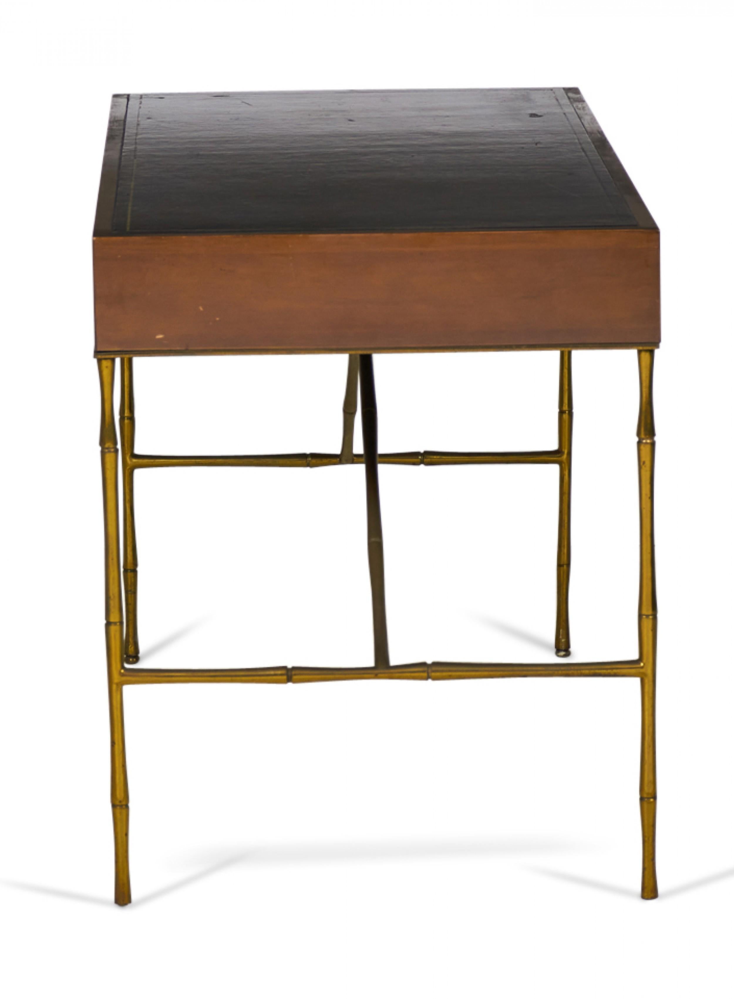 Metal Baker Furniture American Mid-Century Walnut, Leather, and Brass Faux Bamboo Desk For Sale