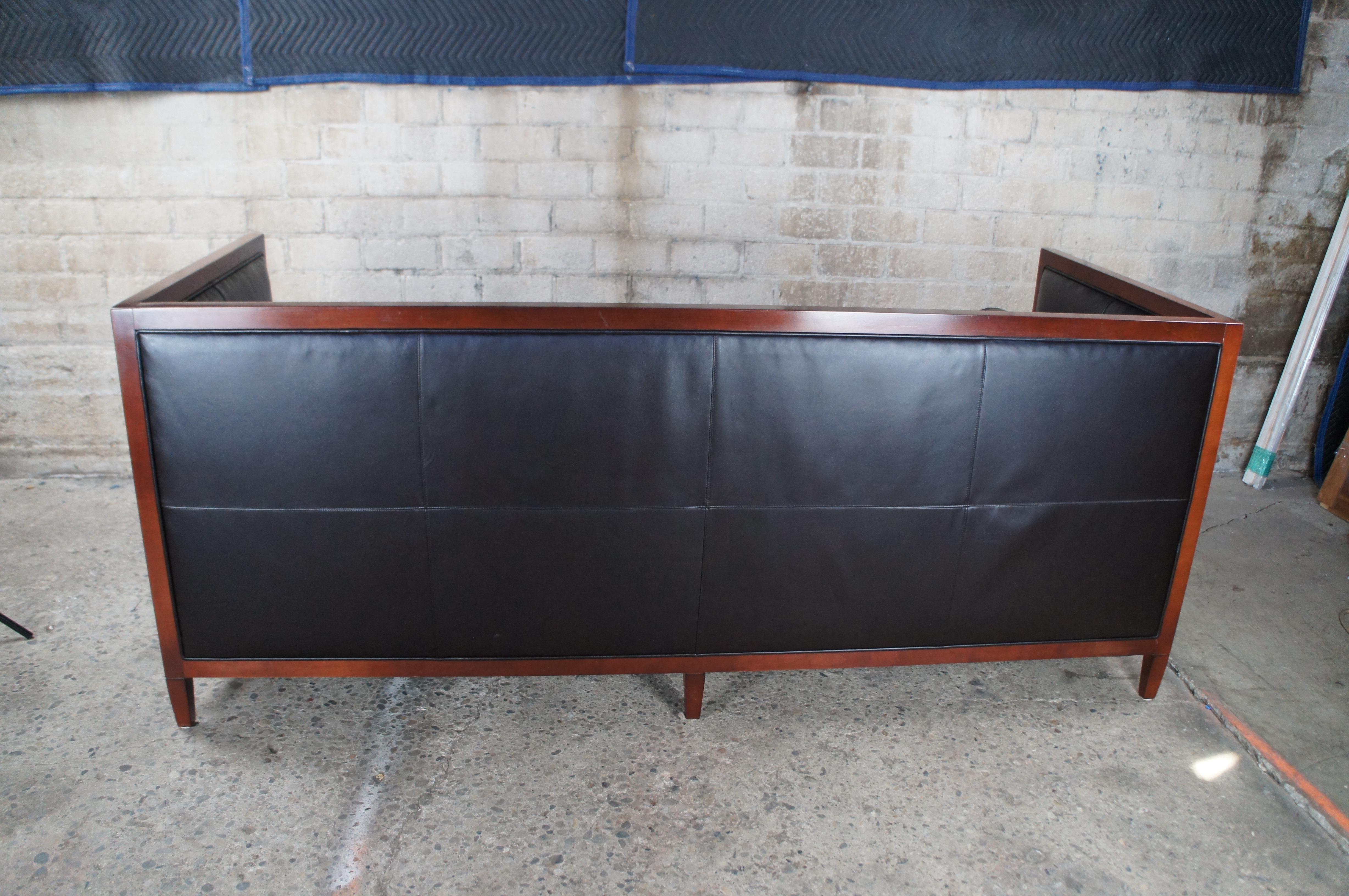 Baker Furniture Archetype Maple Wood Banded Brown Leather Modern Sofa 6370-78 6