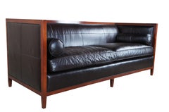 Baker Furniture Archetype Maple Wood Banded Brown Leather Modern Sofa 6370-78